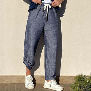 Men's Casual Cotton And Linen Elastic Waist Casual Pants