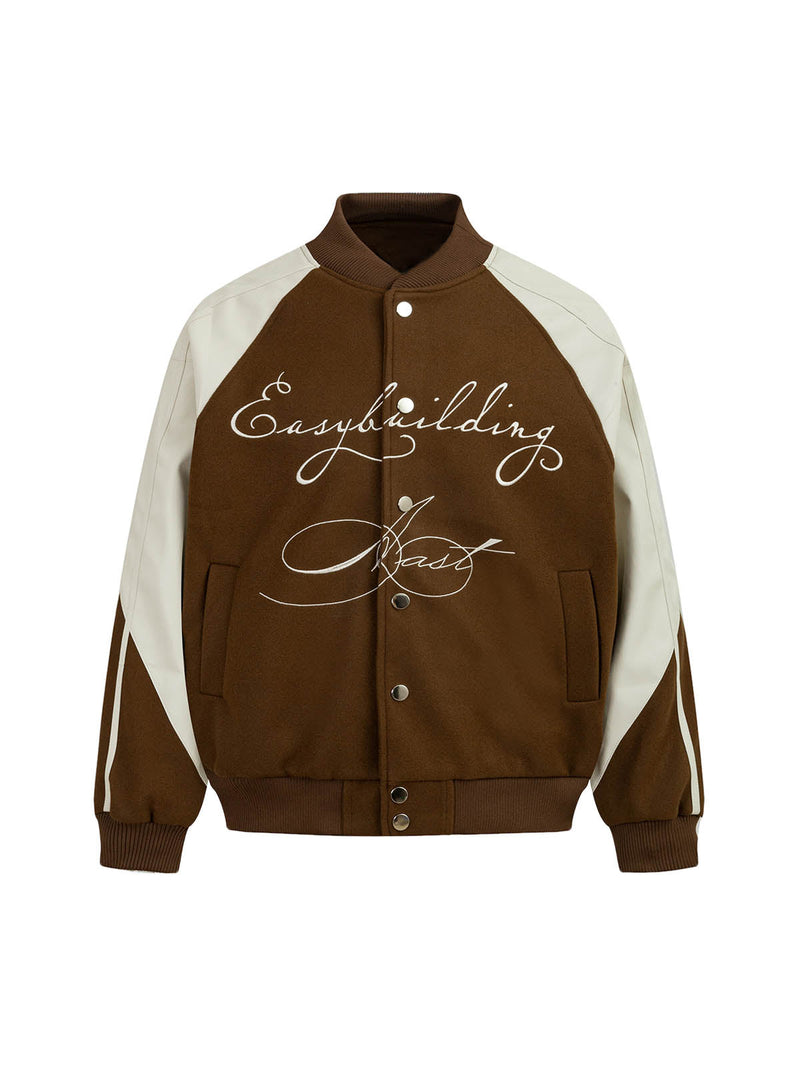 Contrast Stitching PU Leather Bomber Jacket