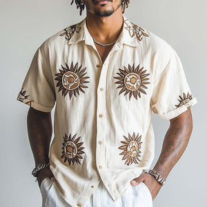 Men's Spring Fashion Sun Embroidery Short Sleeve Shirt