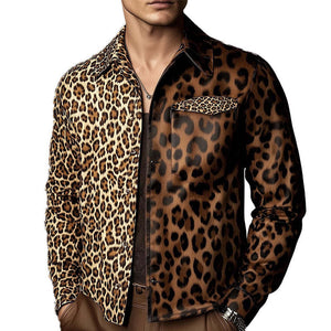 Chaqueta ligera de cuero con estampado de leopardo para hombre, moda de primavera