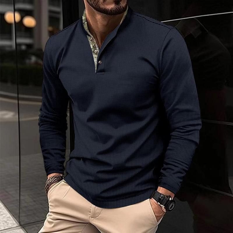 Camiseta de manga larga con bloques de color gofre para hombre