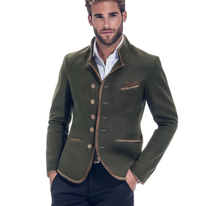 Men's Vintage Army Green Stand Collar Twill Button Jacket