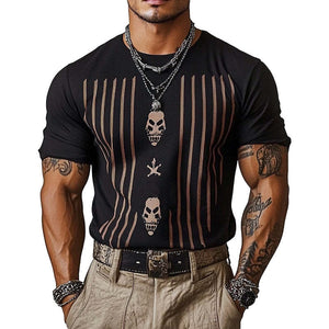 Camiseta retro de rayas con cuello redondo y manga corta para hombre