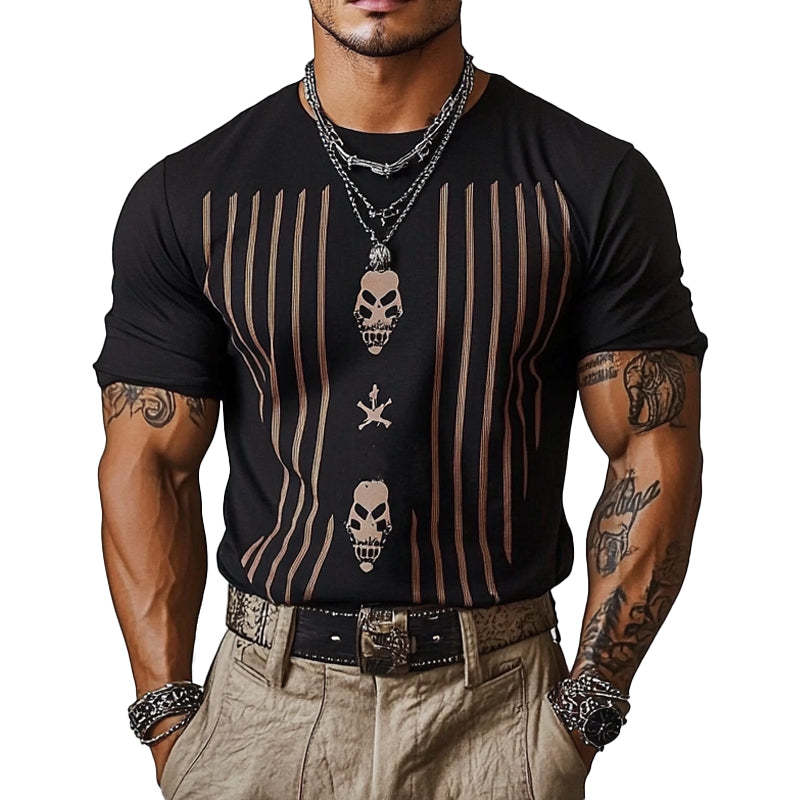 Herren-T-Shirt mit Rundhalsausschnitt und Streifen im Retro-Stil, kurzärmelig