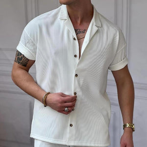 Men's Solid Color Striped Lapel Shirt