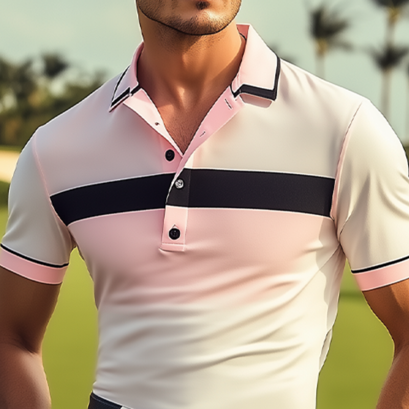 Men's Classic Casual Contrast Print Gradient Golf Short Sleeve Polo Shirt