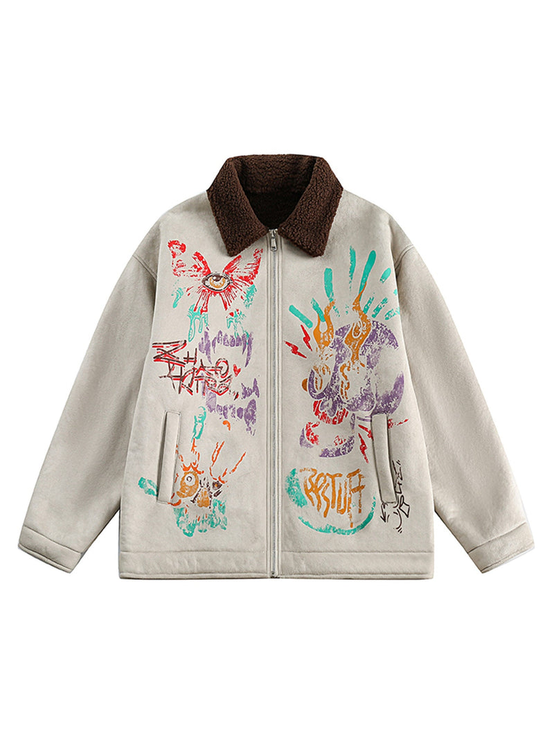 Graffiti Print Sherpa Jacket