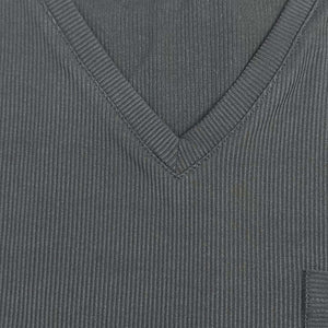 Camiseta informal de algodón acanalado para hombre, cuello en V, corte entallado y manga corta