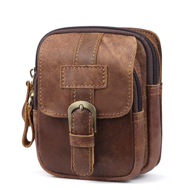 Men's Outdoor Leather Zipper Wear-resistant Waist Bag