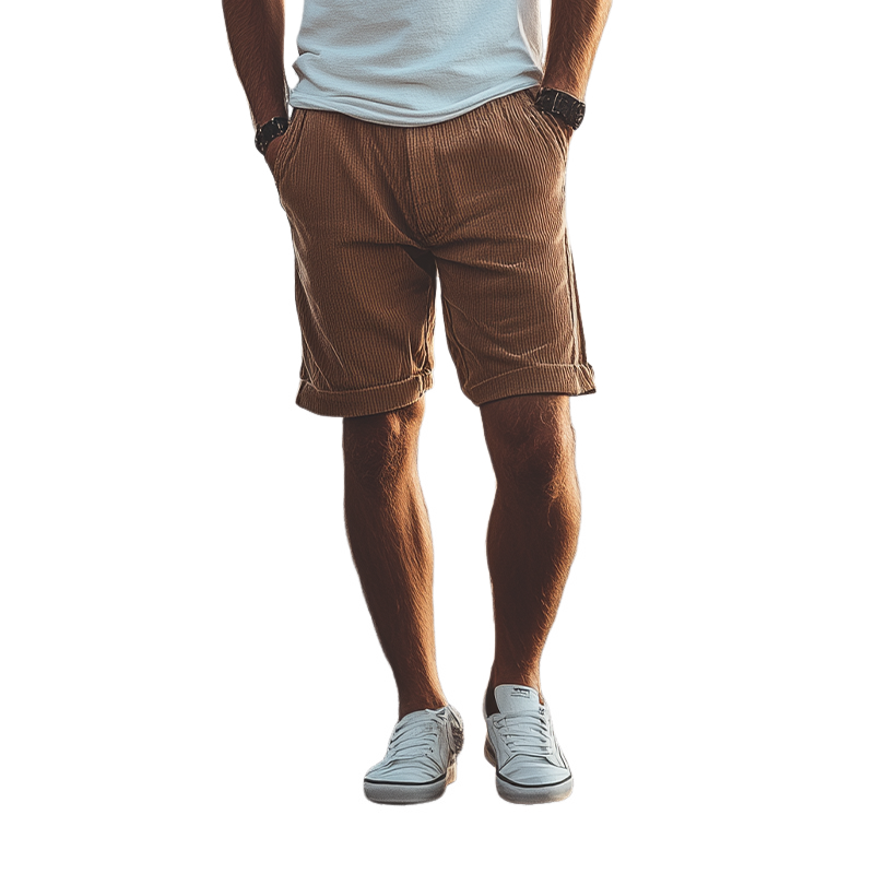 Men's Classic Casual Fashion Elastic Waist Corduroy Shorts
