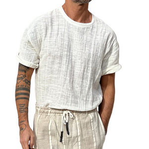 Men's Solid Color Textured Short-Sleeved Round Neck T-Shirt