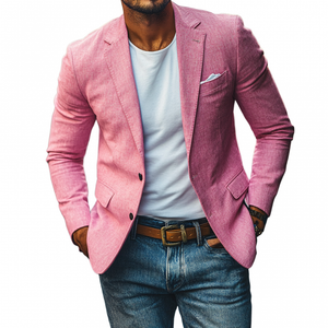 Men's Casual Linen Notched Lapel Single Breasted Slim Fit Blazer