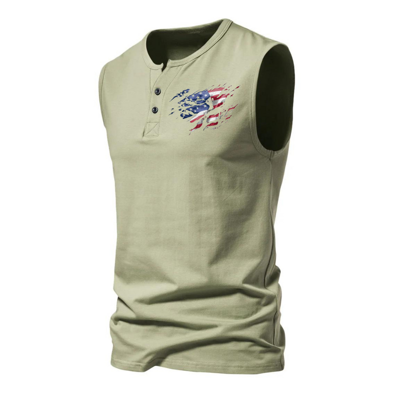 USA FLAG HENRY COLLAR SLEEVELESS T-SHIRT COTTON TANK