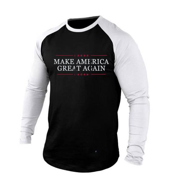 MAKE AMERICA GREAT AGAIN 100% COTTON RAGLAN GRAPHIC LONG SLEEVE T-SHIRT