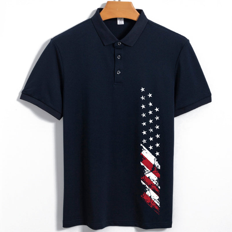 USA Flag Print Men's Outdoor SUN Protection QUICK DRY POLO (UPF40+)