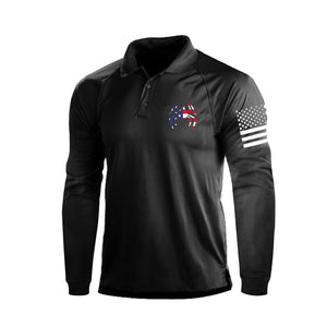 POLO DE MANGA LARGA RAGLÁN CON ESTAMPADO DE ARAÑA Y BANDERA DE EE. UU. DE 1/4 DE BOTÓN