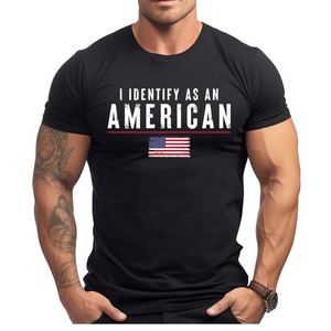 Ich identifiziere mich als Amerikaner T-Shirt USA 100 % Baumwolle Patriotisches GRAFIK-T-Shirt