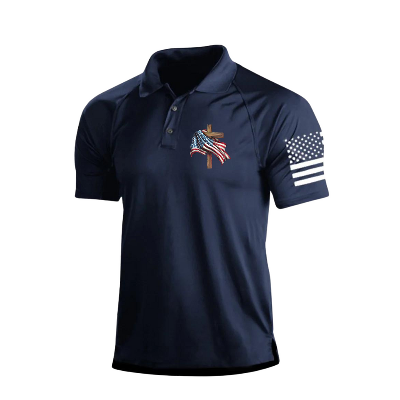 STYLISH USA FLAG RAGLAN GRAPHIC POLO SHIRT