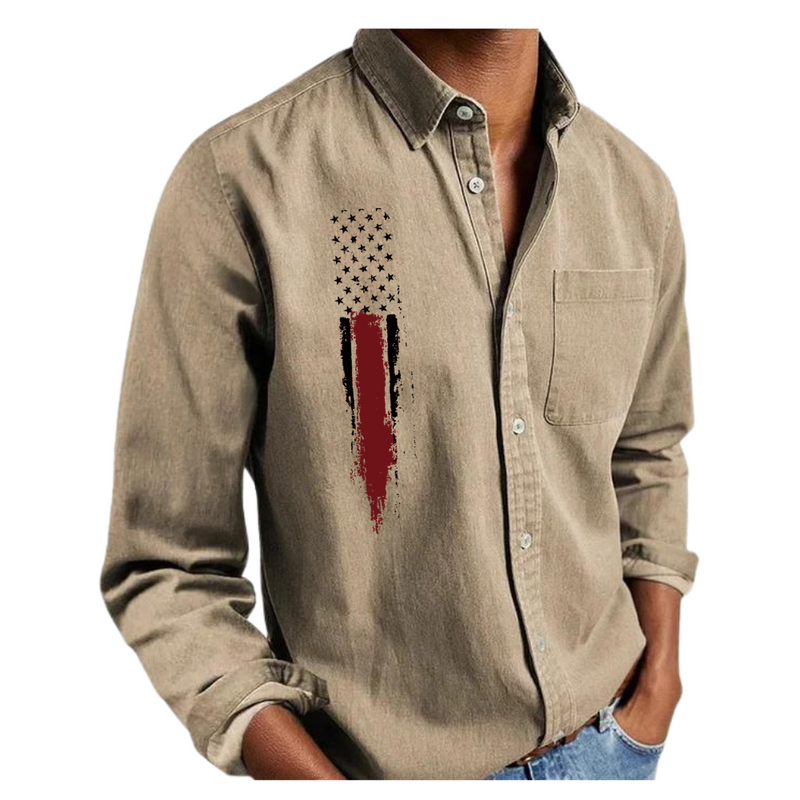 USA FLAG NEW LONG SLEEVE COLLAR MEN'S SHIRT