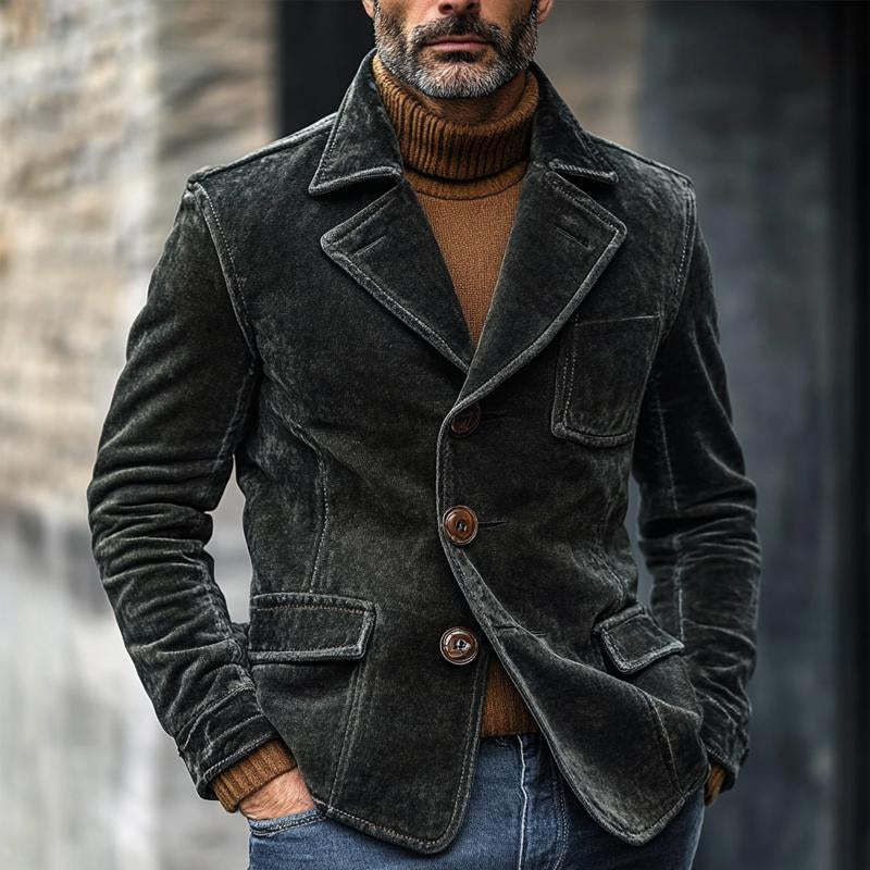 Blazer de terciopelo liso con botonadura sencilla para hombre