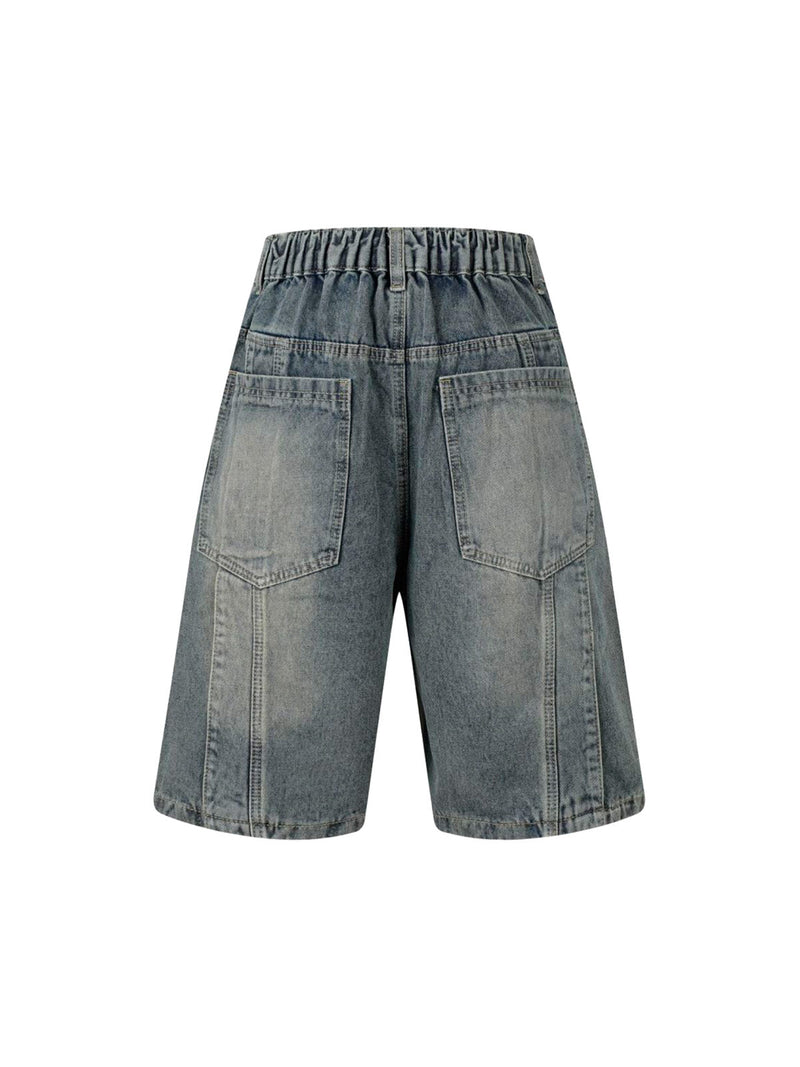 Washed Distressed Deconstructed Split Denim Shorts