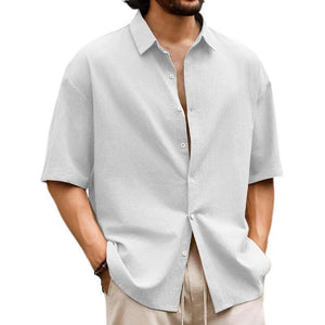 Men's Casual Solid Hawaiian Short Sleeve Shirt