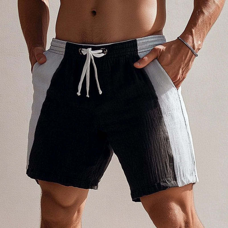Lässige Schnürshorts mit schwarzen und weißen Nähten für den Sommer für Herren