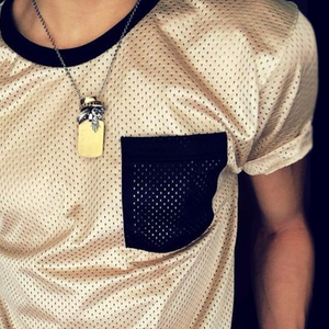 Men's Retro Casual Mesh Fabric Color Block Sports Round Neck Short Sleeve T-Shirt