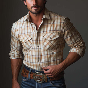 Schlichtes Retro-Langarm-Karohemd für Herren