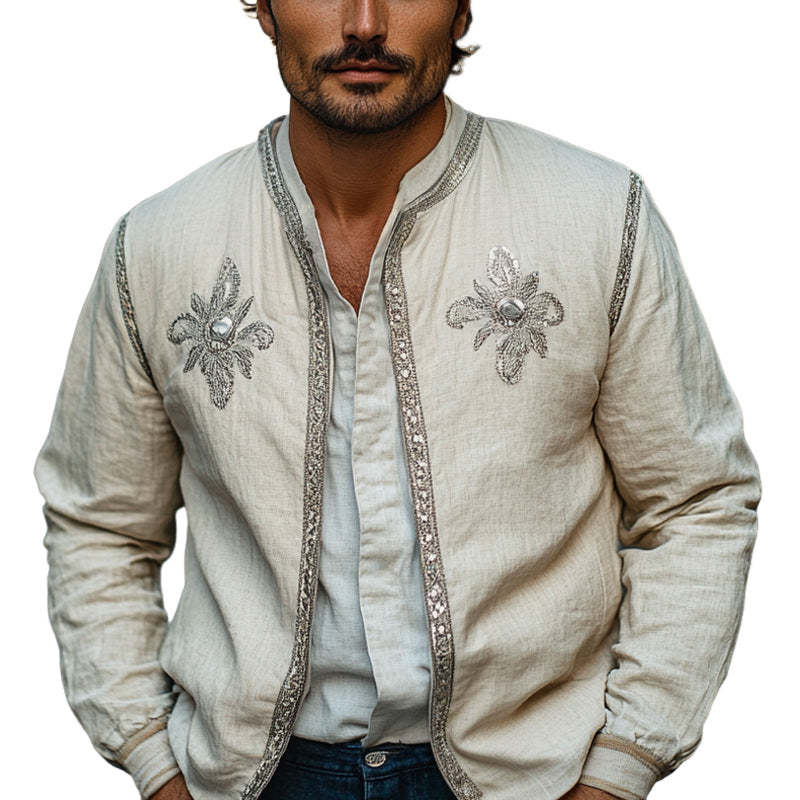 Men's Spring And Autumn Cotton And Linen Fashion Embroidered Jacket MTA2654C6U