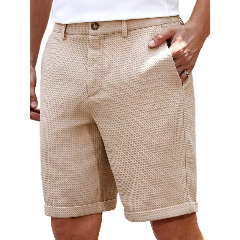 Pantalones cortos casuales lisos con diseño de gofre para hombre