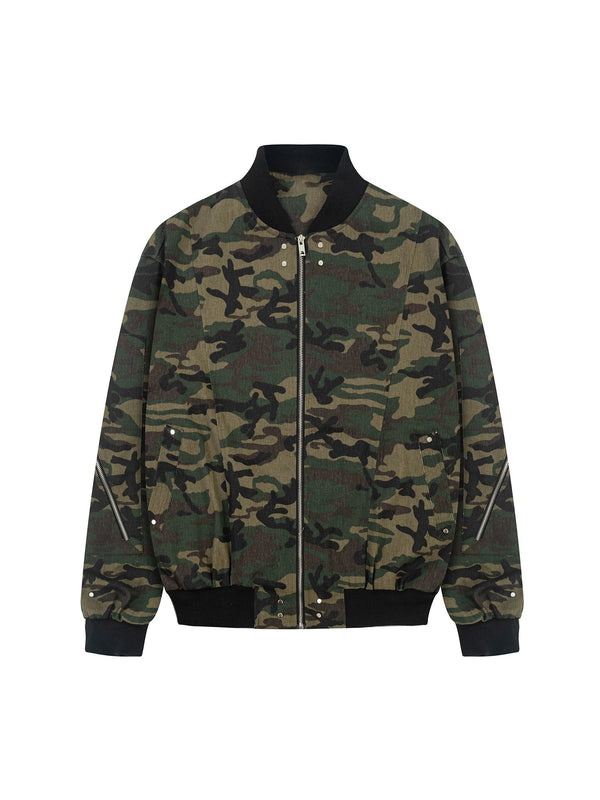 Cargo Camouflage Multi Zipper Bomber Jacket