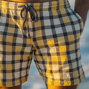 Men's Spring Fashion Plaid Linen Casual Sports Shorts