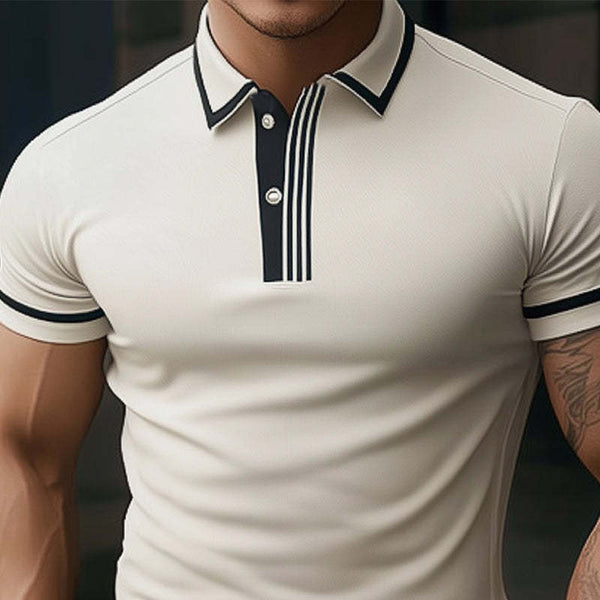 Men's Summer Comfortable Light Khaki Polo Neck Short Sleeve T-Shirt MTA3162C5U
