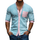 Men's Spring Fashion Casual Slim Contrast Color Stitching Stand Collar Suede Long Sleeve Shirt