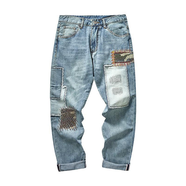 Men's Patchwork Embroidered Jeans