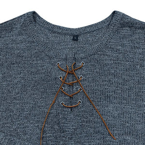 Camiseta Henley de manga larga con cuello redondo y lazo para hombre