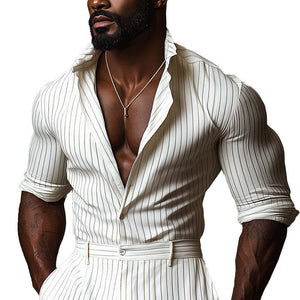 Men's Spring Fashion Simple Striped Casual Sports Long Sleeve Shirt