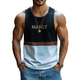 Men's Casual Contrast Cotton Patchwork Letter Embroidered Slim Fit Tank Top