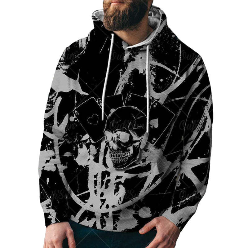 Men's Poker Print Loose Hoodie