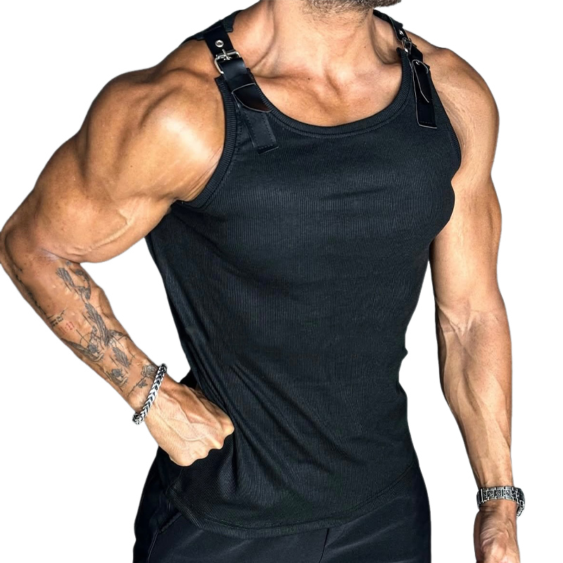 Men's Patchwork Leather Casual Tank Top