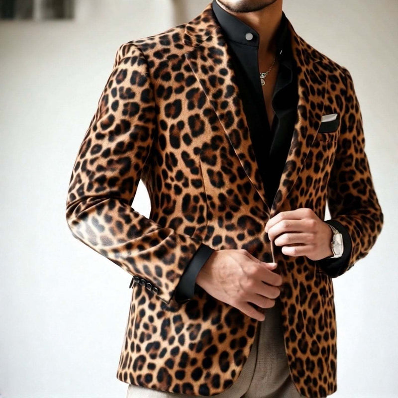 Herren Vintage Casual Einreihiger Blazer mit Leopardenmuster