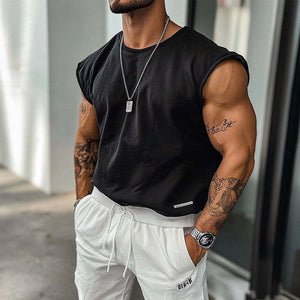 Camiseta deportiva sin mangas de cuello redondo para hombre, color liso, para exteriores