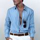 Men's Solid Lapel Zipper Placket Pocket Long Sleeve Shirt