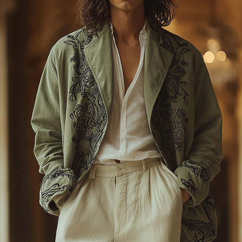 Men's Western Vintage Embroidered Shirt Coat
