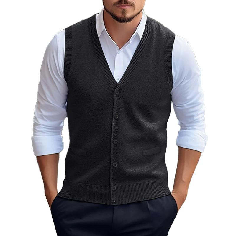 Chaleco tipo cárdigan informal de punto de color liso para hombre