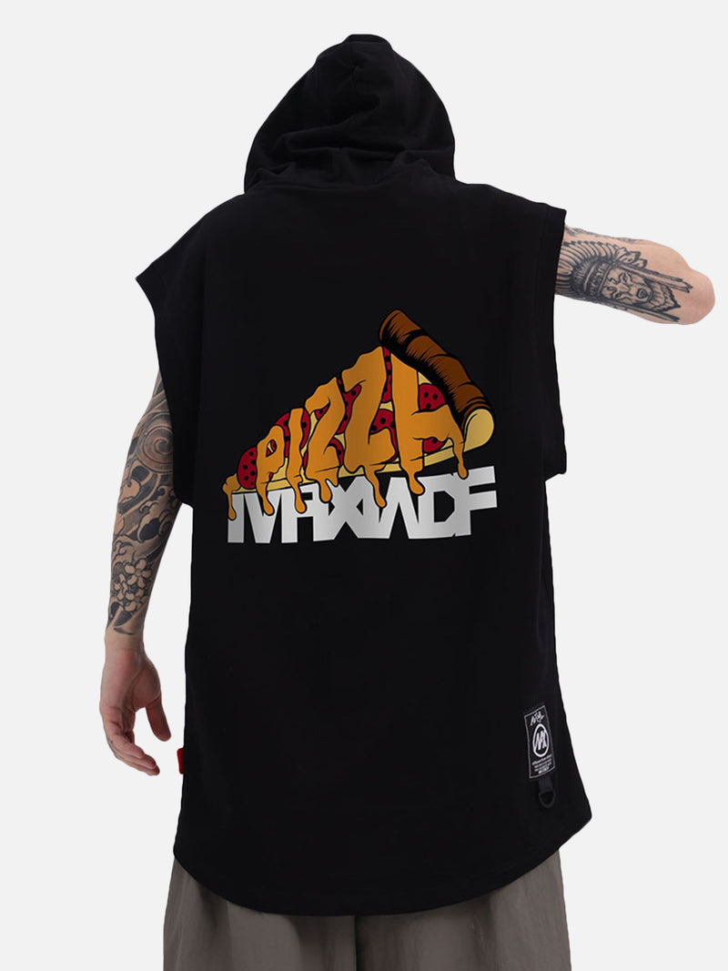 Chaleco con capucha y estampado de dibujos animados de hip-hop 