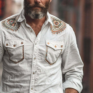 Men's Casual Embroidered Long Sleeve Shirt