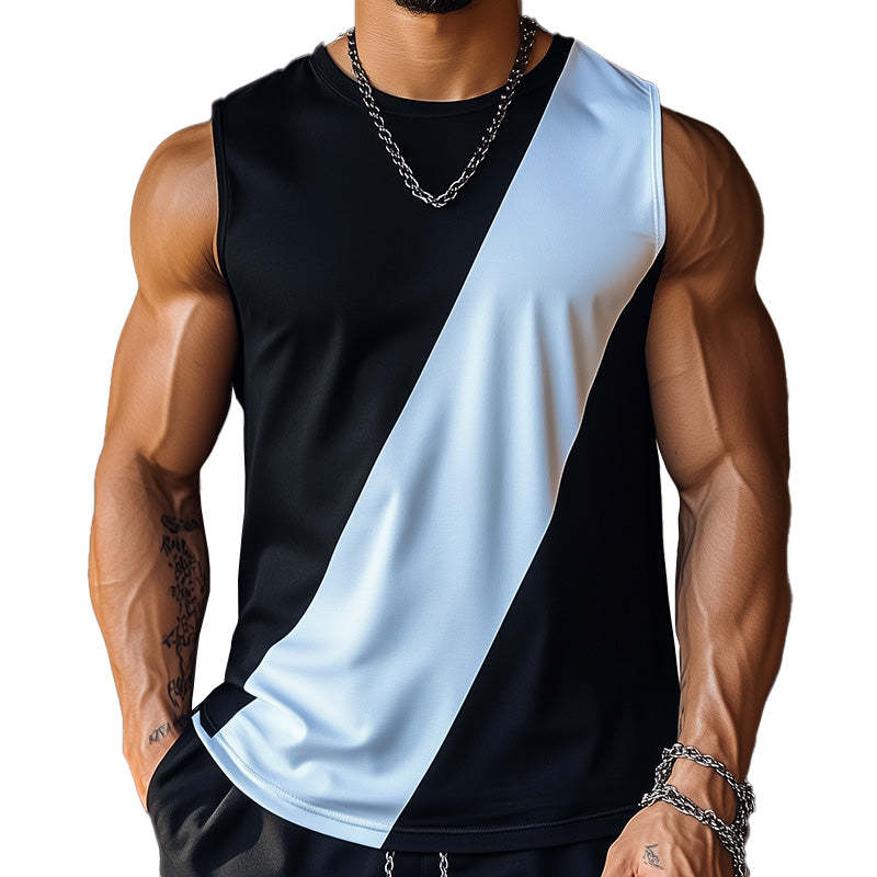 Camiseta deportiva sin mangas con contraste de color sencillo para hombre