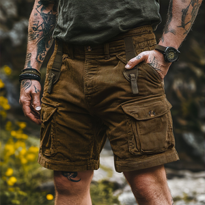 Men's Casual Outdoor Corduroy Multi-Pocket Cargo Shorts